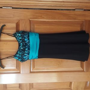 * B. Smart Black, Turquoise Sequin Spaghetti Dress, Adj Straps, Size 9, Like New